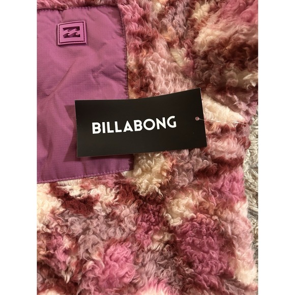 Billabong Dusty Mauve Floral Sherpa Fleece Full Zip Jacket Womens L Cozy Teddy - Picture 10 of 11